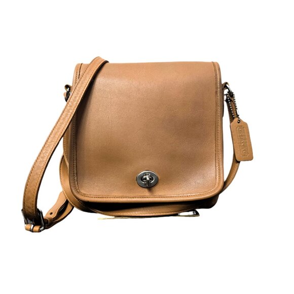 VTG 1991 COACH 9076 Companion Flap Bag Khaki USA Made Glovetanned Leather - Picture 1 of 16